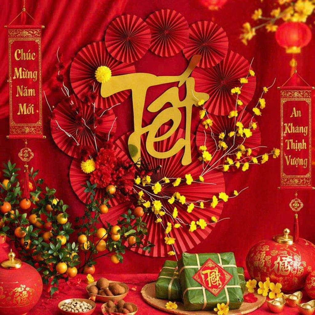 Chữ Tết alu vàng gương trang trí của Decor Thắng Mai